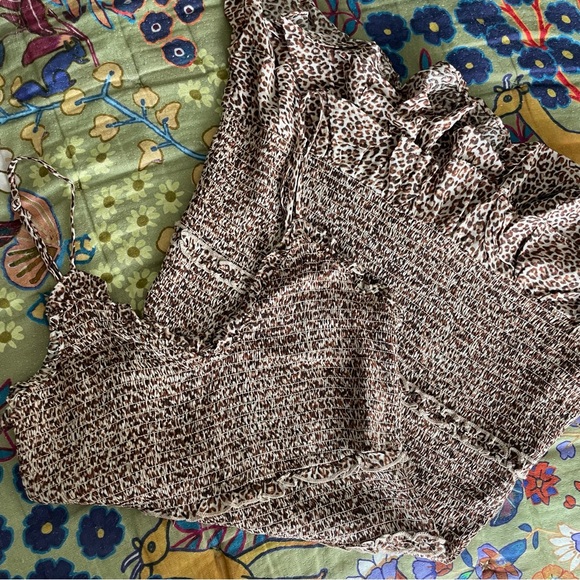 Smocked Animal Leopard Print Mini Dress MEDIUM - Picture 2 of 10